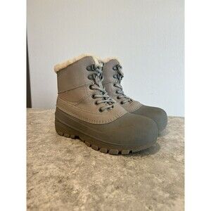 All In Motion Snow Boots Gray with Fur Girls Sz 2 Water Proof Thermolite